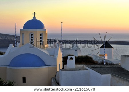 Architecture of Greece, Santorini, Oia, sunset