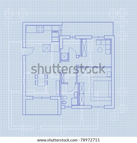 House Plan Blueprint Vector - 78972715 : Shutterstock