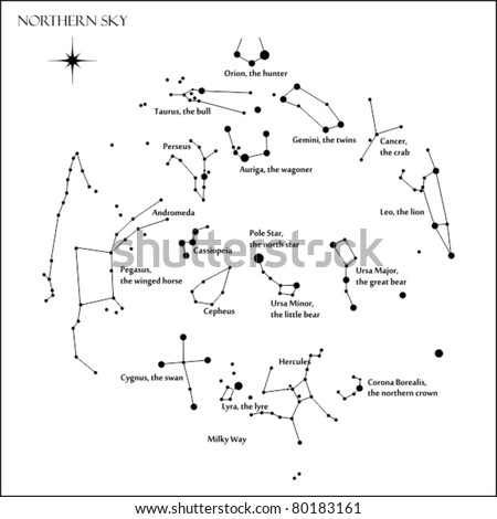 Star Map, Northern Sky Constellations Stock Vector Illustration ...