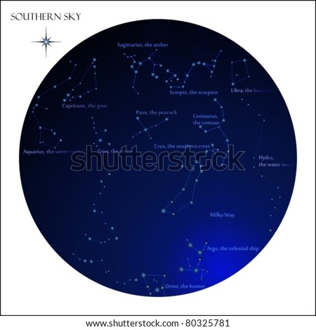 Star Map, Southern Sky Constellations Stock Vector Illustration ...