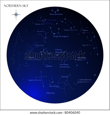 Star Map, Northern Sky Constellations Stock Vector 80406040 : Shutterstock