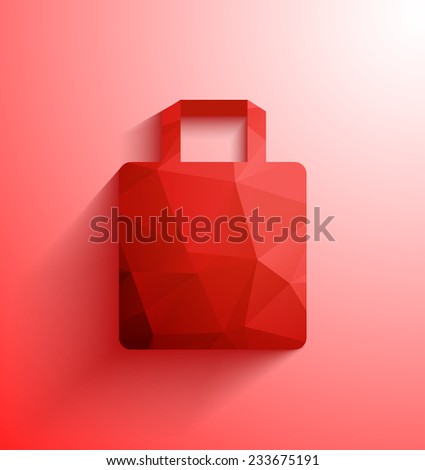 Red shopping bag.Abstract polygonal shape shopping bag with long shadow and copy-space