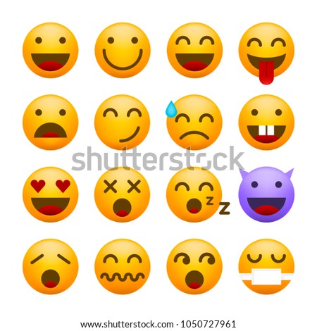 Set of Minimal Cute Emoticons on White Background . Isolated Vector Illustration 