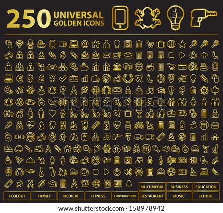 250 Universal Golden Stroke Icons.