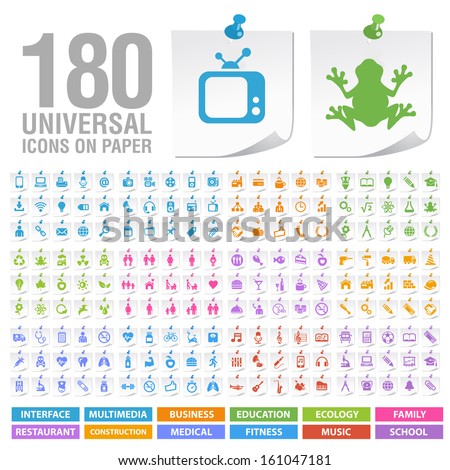 180 Universal Icons on Paper.