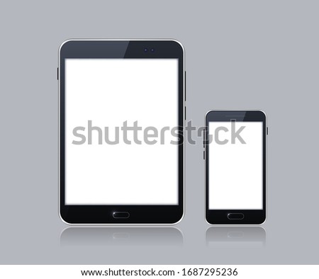 Black Gadget with Blank Touch Screen . Isolated Elements on Grey Background