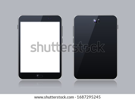Black Gadget with Blank Touch Screen . Isolated Elements on Grey Background