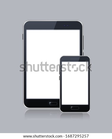 Black Gadget with Blank Touch Screen . Isolated Elements on Grey Background