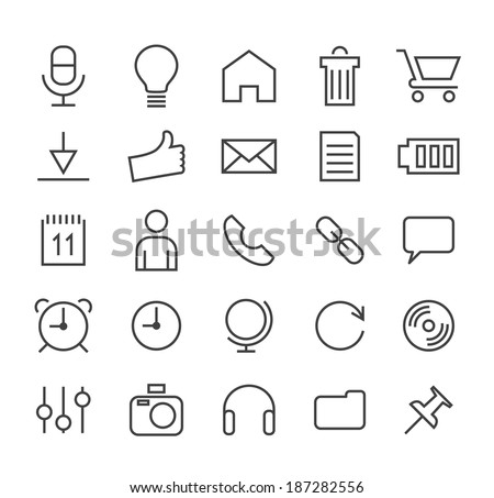 Set of Minimal Simple Multimedia and Interface Thin Line Icons on White Background 2.