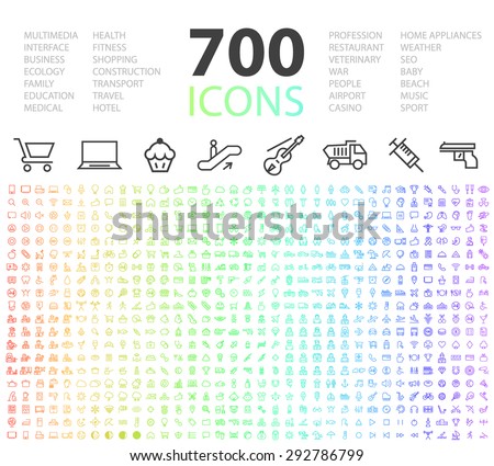 Set of 700 Minimal Modern Universal Standard High Quality Thin Line Icons on White Background.