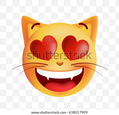 Cute Emoticon Cat In Love on Transparent Background. Isolated Vector Illustration 