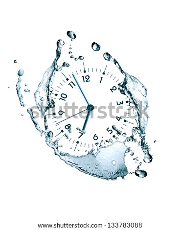 Time concept. Clock face and abstract flowing water on white background Imagine de stoc © 
