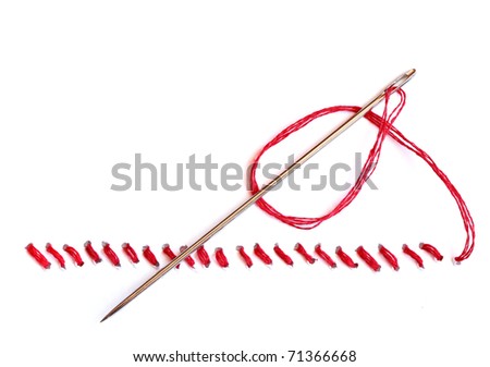 Needle With Red Thread And Seam On White Background Stock Photo ...