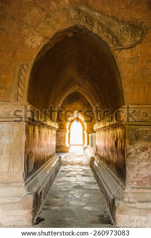 Light at end of tunnel in ancient Htilo Minlo pagoda, Crchaeological site, Bagan, Myanmar