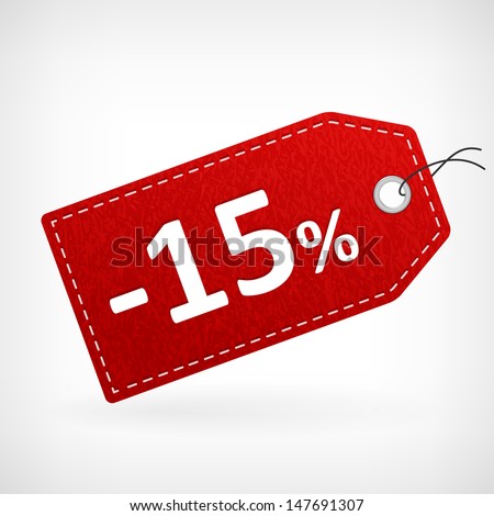 Red leather price vector labels fifth ten percent sale off. isolated from background. layered.