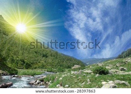sun under the mountain valley