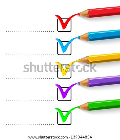 Accept check list with ticks and coloured pencils