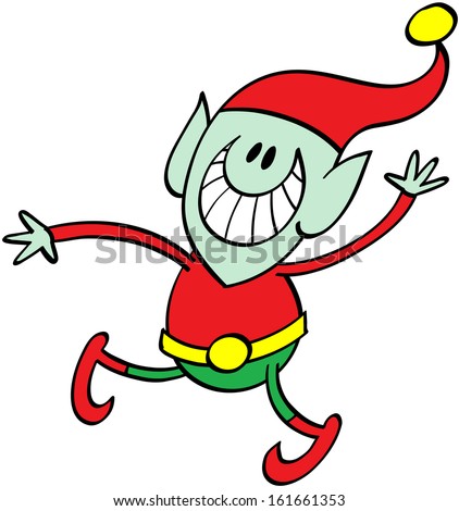 Nice Green Elf With Pointy Ears And Wearing A Red Hat While Grinning ...