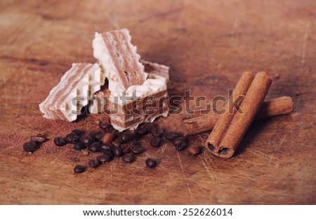 Cinnamon, coffee and wafer