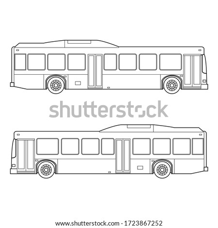 outline of city transportation bus automobile left and rignt side vector illustrations