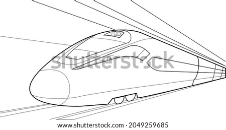 outline drawing diagram of hi-technology high speed train railroad over white background vector illustrations