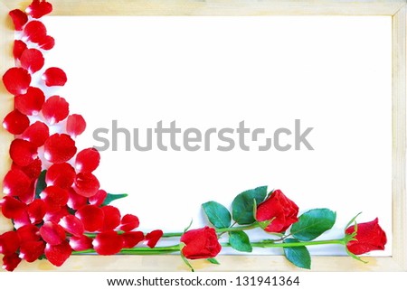 Photo frame red roses with white background