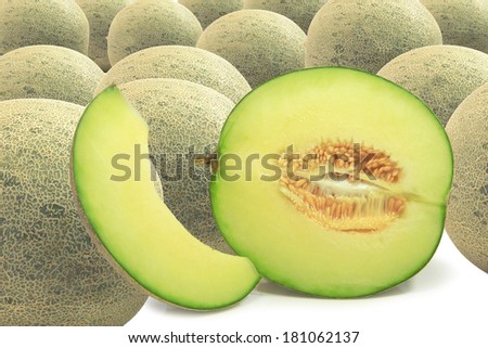 Japanese cantaloupe melon slices isolate on white background with clipping path.