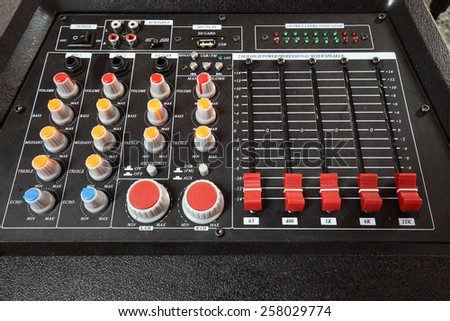 Music sound control panel device closeup