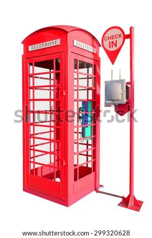 Phone telephone booth cabin pay phone system with check in point isolated on white background. This has clipping path.