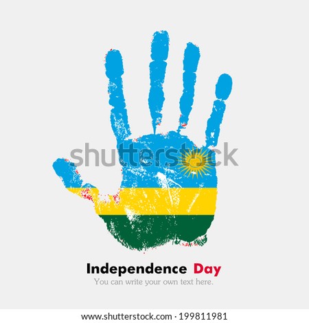 Independence Day. Grungy style. Hand print and five fingers. Used as an icon, card, greeting, printed materials.   Flag of Rwanda