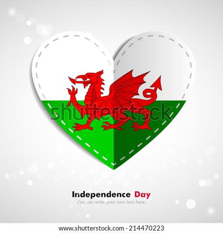 Independence Day. Love of country. In the form of a paper heart. Use for brochures, printed materials, logos, signs... National. Valentine. Vector Icon. Image. Picture. Flag of Wales