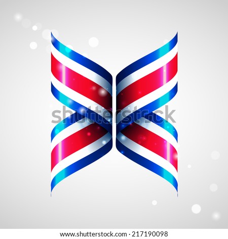 Banner of the country in the form of a butterfly. Ribbon in the colors are twisted together. Independence Day. Language. News. National. Logos. Stock vector. Icon. Image Picture Flag of Costa Rica