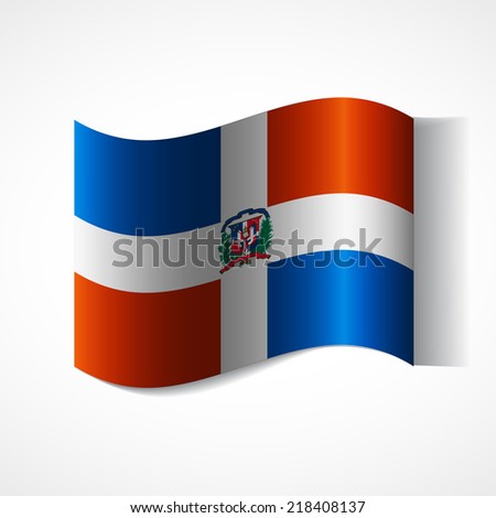Banner of the country in waveform fluttering in the wind. Independence Day News Flat Volumetric Image Language National Logos Stock Vector Illustration Icon Picture.  Flag of Dominican Republic