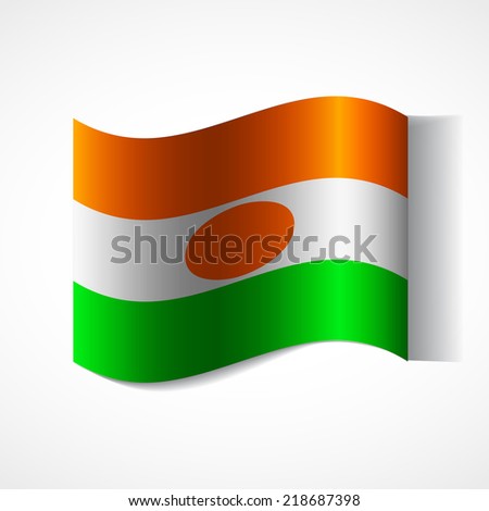 Banner of the country in waveform fluttering in the wind. Independence Day News Flat Volumetric Image Language National Logos Stock Vector Icon Picture. Flag of Niger