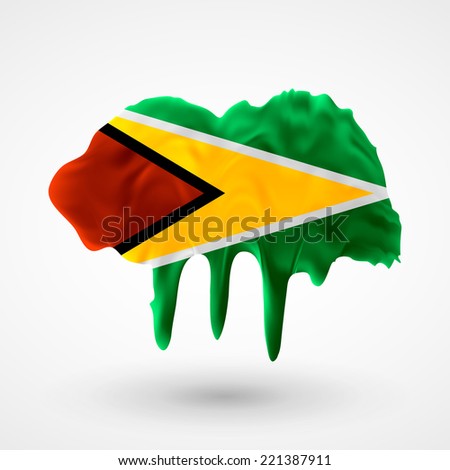 Flag of Guyana Blot with paint streaks with the national colors. Independence Day. Banner Pennon Pennant Background Stock Vector Icon Image Picture Illustration Printed material Logo