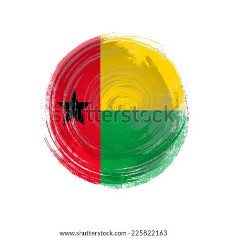 Independence Day painted with a brush with paint. Grungy style. Brushstroke. Use for brochures, printed materials, icons, logos, signs,  elements. Flag of Guinea Bissau