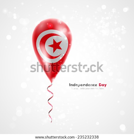 Stock vector illustration celebration and gifts. Ribbon in the colors are twisted under the balloon. Independence. Balloons on the feast of the national day. Flag of Tunisia