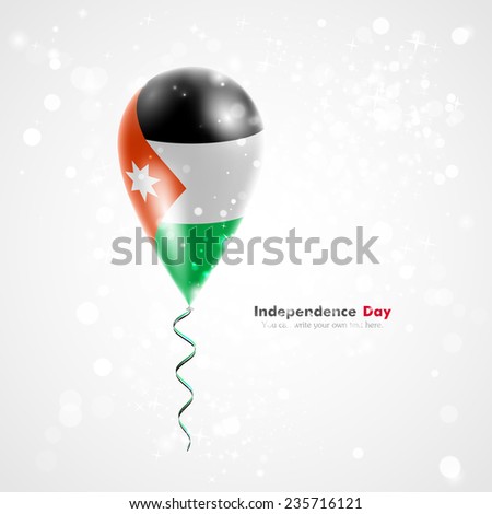 Celebration and gifts. Ribbon in the colors are twisted under the balloon. Independence Day. Balloons on the feast the national Flag of Jordan