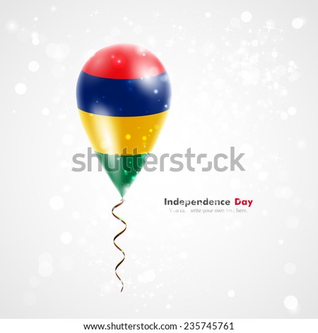 Celebration and gifts. Ribbon in the colors are twisted under the balloon. Independence Day. Balloons on the feast the national Flag of Mauritius