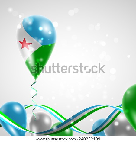 Flag of Djibouti on balloon. Celebration and gifts. Ribbon in the colors are twisted. Balloons on the feast of the national day. 