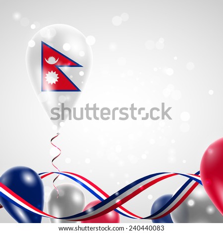 Flag of Nepal on balloon. Celebration and gifts. Ribbon in the colors are twisted. Balloons on the feast of the national day. 