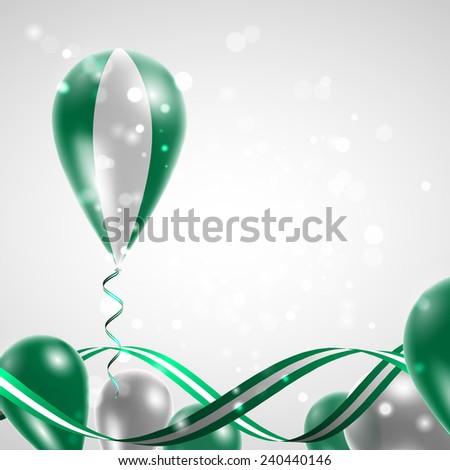 Flag of Nigeria on balloon. Celebration and gifts. Ribbon in the colors are twisted. Balloons on the feast of the national day. 