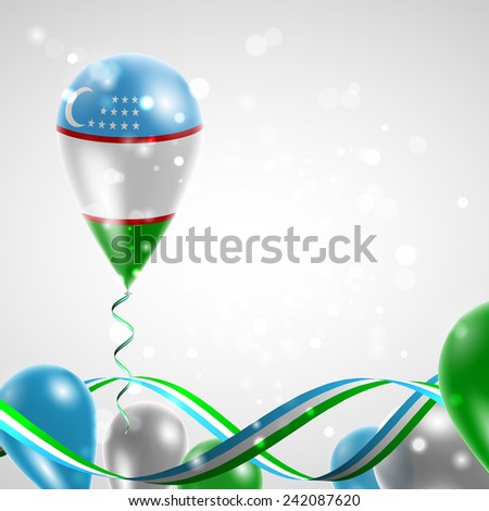 Uzbekistan flag on balloon. Celebration and gifts. Ribbon in the colors are twisted. Balloons on the feast of the national day. 