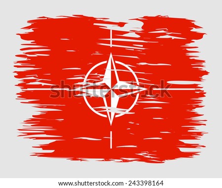 Red sign NATO made in the form of a trace of paint brush. The flag on the wall. Vector. Icon.