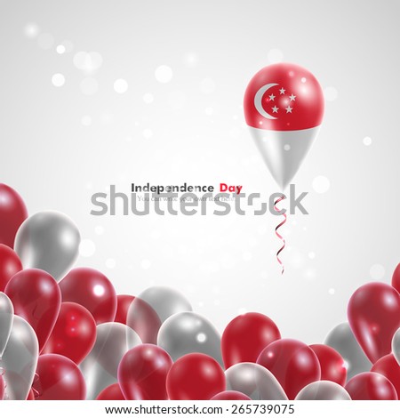 Flag of Singapore on balloon. Celebration and gifts. Ribbon in the colors are twisted. Independence Day. Balloons on the feast of the national