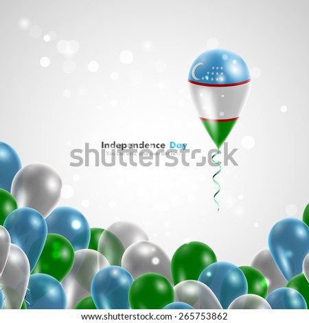 Uzbekistan flag on balloon. Celebration and gifts. Ribbon in the colors are twisted Independence Day. Balloons on the feast of the national