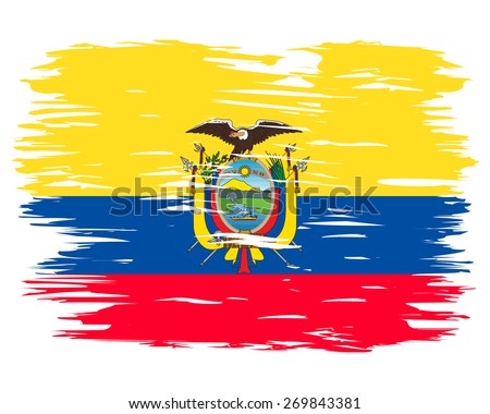 Flag of Ecuador.  Painted brush colored inks. Symbol Independence Day National Patriotic Travel Country Background Grunge Paint Stock Vector Icon Logo Picture Image Illustration Political