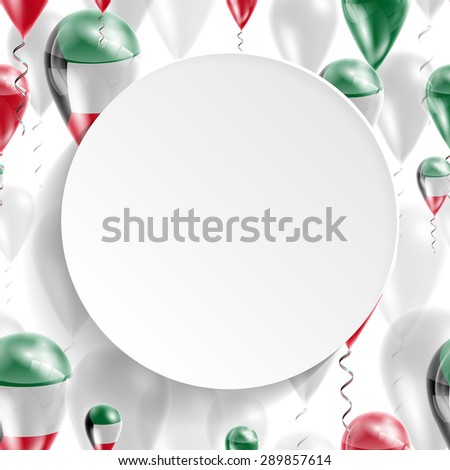 Vector seamless pattern with Flag of Kuwait on balloon. Celebration and gifts. Paper circle with festive balloons on a white background. Independence Day