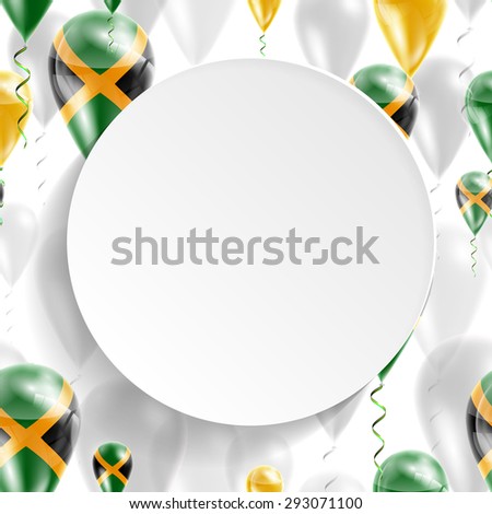 Vector air balloons festive pattern with Flag of Jamaica. Celebration and gifts. Paper circle on white background. Independence Day