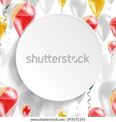 Vector air balloons festive pattern with Flag of Seychelles. Celebration and gifts. Paper circle on white background. Independence Day.